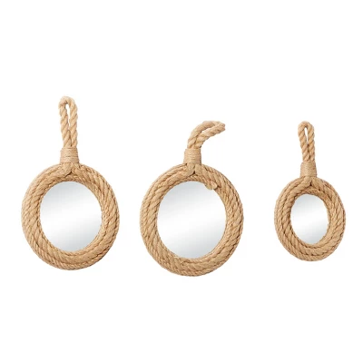 Jute Wall Mirror With Rope Accents Set Of 3 Brown - Olivia & May 9 Jute Wall Mirror With Rope Accents Set Of 3 Brown - Olivia & May - Image 7
