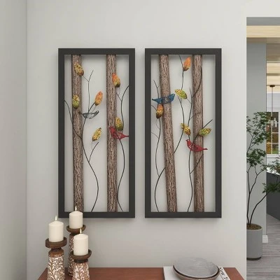 Set Of 2 Metal Bird Wall Decors With Real Wood Detailing Black - Olivia & May 4 Set Of 2 Metal Bird Wall Decors With Real Wood Detailing Black - Olivia & May - Image 2