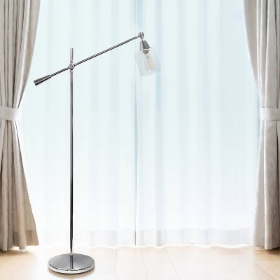 Swing Arm Floor Lamp With Glass Cylindrical Shade Chrome - Lalia Home 4 Swing Arm Floor Lamp With Glass Cylindrical Shade Chrome - Lalia Home - Image 2