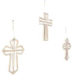 Set Of 3 Wood Biblical Carved Beaded Crosses Wall Decors With Rope Hanger Brown - Olivia & May -Home Decor Store GUEST 60b23d17 7d82 4bd2 bced 4943bb477dd4