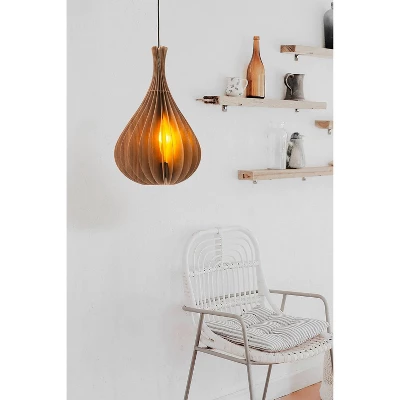 19.75" Modern Walnut Wood Hanging Pendant Light Brown - Ore International 3 19.75" Modern Walnut Wood Hanging Pendant Light Brown - Ore International