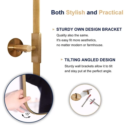 ANDY STAR 38 Inch Tall By 25 Inch Wide Rectangular Tilting Modern Floating Vanity Mirror With Rounded Edges And Adjustable Wall Mounts, Brushed Gold 3 ANDY STAR 38 Inch Tall By 25 Inch Wide Rectangular Tilting Modern Floating Vanity Mirror With Rounded Edges And Adjustable Wall Mounts, Brushed Gold