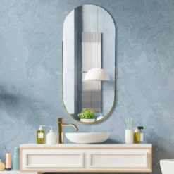 14" X 32" Thin Raised Lip Partial Metal Framed Capsule Accent Mirror Gold - Head West 12 14" X 32" Thin Raised Lip Partial Metal Framed Capsule Accent Mirror Gold - Head West -Home Decor Store GUEST 618fc4cb 7765 411a aa39 9c5e5cda358c