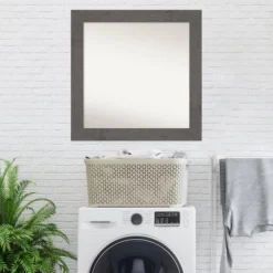 32" X 32" Non-Beveled Rustic Plank Gray Wall Mirror - Amanti Art -Home Decor Store GUEST 63230cfb 1a98 46ab 8afe 354cce4e1bdc