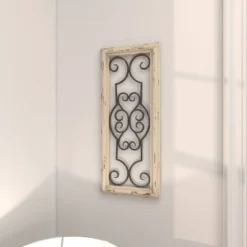Wood Scroll Window Inspired Wall Decor With Metal Scrollwork Relief White - Olivia & May -Home Decor Store GUEST 6398406b 5ff6 4d49 9dc0 8e9255eaeb25