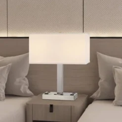 Contemporary Metal Desk Lamp With 2 Power Outlets And 2 USB Ports - Cal Lighting