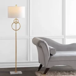 60" Marble Haines Modern Circle Floor Lamp (Includes LED Light Bulb) Gold - JONATHAN Y