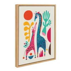 18" X 24" Sylvie Giraffe Love Framed Canvas Wall Art By Rachel Lee Natural - Kate And Laurel