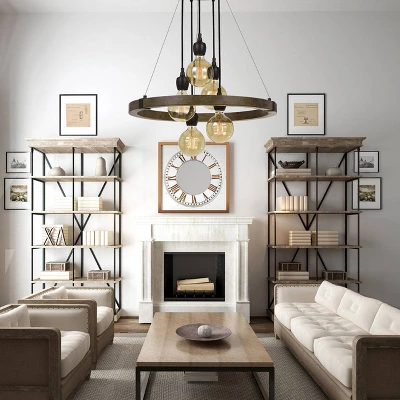 26.25" X 26.25" Metal/Wood Round Martos Chandelier (Includes Energy Efficient Light Bulb) Dark Brown - Cal Lighting 3 26.25" X 26.25" Metal/Wood Round Martos Chandelier (Includes Energy Efficient Light Bulb) Dark Brown - Cal Lighting