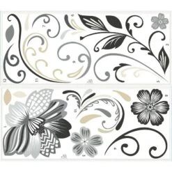 Flower Scroll Peel And Stick Giant Wall Decal Black/White - RoomMates