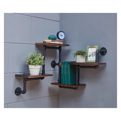 44.5" X 27.6" Tiered Horizontal Industrial Pipe Wall Shelf Brown/Black - Danya B. 8 44.5" X 27.6" Tiered Horizontal Industrial Pipe Wall Shelf Brown/Black - Danya B. - Image 6