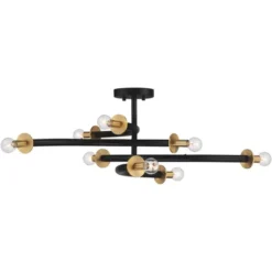 Possini Euro Design Alturus Modern Ceiling Light Semi Flush Mount Fixture 34" Wide Gloss Black Warm Brass 8-Light For Bedroom Living Room Hallway Home -Home Decor Store GUEST 7277a17b c87f 43f0 9269 08b6aff9a7f6