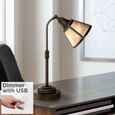 Regency Hill Rustic Farmhouse Desk Lamp 18 1/2" High With USB Dimmer Satin Bronze Metal Blond Mica Shade For Bedroom Living Room House Bedside Home 3 Regency Hill Rustic Farmhouse Desk Lamp 18 1/2" High With USB Dimmer Satin Bronze Metal Blond Mica Shade For Bedroom Living Room House Bedside Home