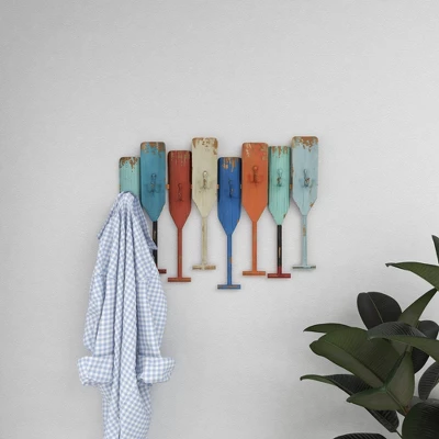 Metal Paddle Indoor Outdoor Distressed Oar Shaped 8 Hooks Wall Hook - Olivia & May 8 Metal Paddle Indoor Outdoor Distressed Oar Shaped 8 Hooks Wall Hook - Olivia & May - Image 6