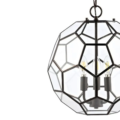 13.5" 3-Light Bee Modern Farmhouse Iron/Glass LED Pendant Oil Rubbed Bronze/Clear - JONATHAN Y 6 13.5" 3-Light Bee Modern Farmhouse Iron/Glass LED Pendant Oil Rubbed Bronze/Clear - JONATHAN Y - Image 4
