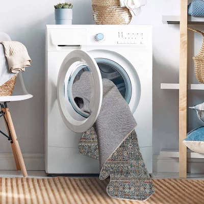 Washable Grant Rug Teal/Ivory - Linon 7 Washable Grant Rug Teal/Ivory - Linon - Image 5