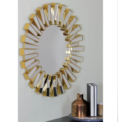 Northlight 25.5" Aztec Sunburst Matte Gold Round Wall Mirror 3 Northlight 25.5" Aztec Sunburst Matte Gold Round Wall Mirror