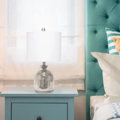 Mercury Hammered Glass Jar Table Lamp With Linen Shade Silver - Lalia Home -Home Decor Store GUEST 809fb71c 5253 48e0 9400 1cded4ea3dbe