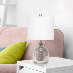 Mercury Hammered Glass Jar Table Lamp With Linen Shade Silver - Lalia Home -Home Decor Store GUEST 80e67ed3 9480 4f12 9c46 d4981640e740