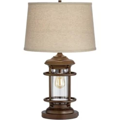 Franklin Iron Works Andreas Industrial Table Lamp 26" High Brown Metal With Nightlight LED And USB Charging Port Oatmeal Shade For Living Room Desk -Home Decor Store GUEST 81e3b76f 0c73 49e1 863b ee64ce20556e