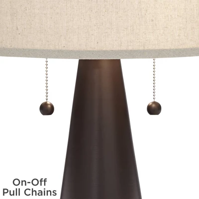 Franklin Iron Works Craig Rustic Farmhouse Table Lamps Set Of 2 With Square Risers 24 1/2" High Bronze With USB Charging Port Natural Shade For Desk 4 Franklin Iron Works Craig Rustic Farmhouse Table Lamps Set Of 2 With Square Risers 24 1/2" High Bronze With USB Charging Port Natural Shade For Desk - Image 2