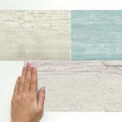 RoomMates Distressed Barn Wood Plank Peel And Stick Wallpaper Blue