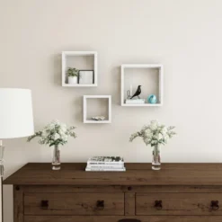 Floating Shelves- Open Cube Wall Shelf Set With Hidden Brackets, 3 Sizes To Display Decor, Photos, More- Hardware Included By Hastings Home (White) -Home Decor Store GUEST 84c149ba a4e1 47bd 8df8 987a6a0bb2be