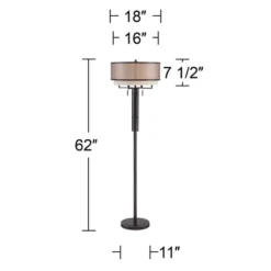 Franklin Iron Works Alamo Industrial Rustic Floor Lamp 62" Tall Bronze Metal Sheer Organza Outer Linen Fabric Inner Double Drum Shade For Living Room -Home Decor Store GUEST 87497bf2 97ca 4005 93f7 1d7a653b1bc3
