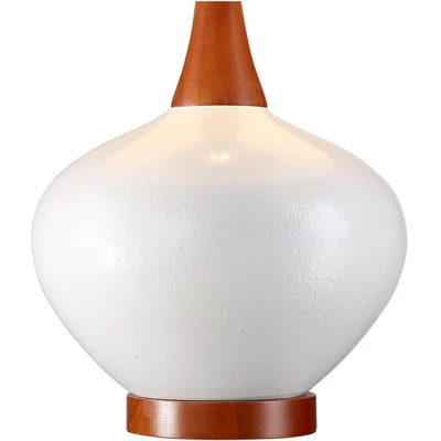 360 Lighting Brice Modern Mid Century Accent Table Lamp 23" High Ivory Ceramic Wood Neck Off White Drum Shade For Bedroom Living Room Bedside Office 6 360 Lighting Brice Modern Mid Century Accent Table Lamp 23" High Ivory Ceramic Wood Neck Off White Drum Shade For Bedroom Living Room Bedside Office - Image 4