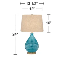 360 Lighting Modern Table Lamps 24" High Set Of 2 Coastal Ceramic Sky Blue Glaze Linen Fabric Drum Shade For Living Room Family Bedroom -Home Decor Store GUEST 8d0a8dc9 2007 42f0 9dc4 b17c03c9ff23