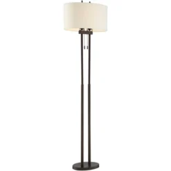 Franklin Iron Works Roscoe Modern Floor Lamp Standing 62" Tall Oil Rubbed Bronze Twin Pole White Drum Shade For Living Room Bedroom Office House Home -Home Decor Store GUEST 8d8769d5 c118 4735 930d abf5cb18c30a