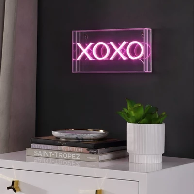 11.75" XOXO Contemporary Glam Acrylic Box Pendant (Includes LED Light Bulb) Neon Pink - JONATHAN Y 3 11.75" XOXO Contemporary Glam Acrylic Box Pendant (Includes LED Light Bulb) Neon Pink - JONATHAN Y