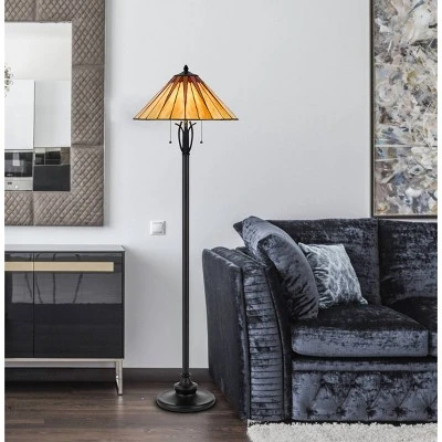 61" Metal/Resin Floor Lamp With Tiffany Art Glass Shade Black - Cal Lighting 3 61" Metal/Resin Floor Lamp With Tiffany Art Glass Shade Black - Cal Lighting