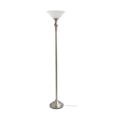 1 Light Torchiere Floor Lamp With Marbleized Glass Shade Brushed Nickel - Elegant Designs 10 1 Light Torchiere Floor Lamp With Marbleized Glass Shade Brushed Nickel - Elegant Designs - Image 8