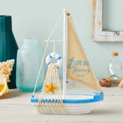 Juvale Enjoy It Wooden Sailboat Model With Flag, Net, Starfish, And Floating Tube For Nautical Home And Bathroom Boat Decor, Shelf, 13x8x3 In 3 Juvale Enjoy It Wooden Sailboat Model With Flag, Net, Starfish, And Floating Tube For Nautical Home And Bathroom Boat Decor, Shelf, 13x8x3 In