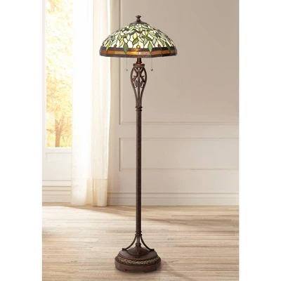 Robert Louis Tiffany Traditional Floor Lamp 60" Tall Bronze Tiffany Style Leaf Pattern Stained Glass Shade For Living Room Reading Bedroom 3 Robert Louis Tiffany Traditional Floor Lamp 60" Tall Bronze Tiffany Style Leaf Pattern Stained Glass Shade For Living Room Reading Bedroom