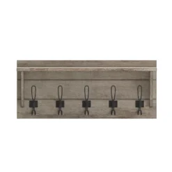 Merrick Lane Pine Wood 24 Inch Wall Mount Storage Rack With 5 Hanging Hooks And Upper Display Shelf -Home Decor Store GUEST 9e26a946 6a96 4a1f bcfd cedad5a7bbb6