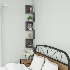 Floating Corner Shelf- 5 Tier Wall Shelves With Hidden Brackets To Display Décor, Books, Photos, More- Hardware Included By Lavish Home (Dark Brown) -Home Decor Store GUEST 9fe07c67 f219 49dd b134 4cb34db5ca9d