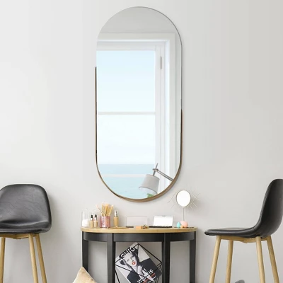 14" X 32" Thin Raised Lip Partial Metal Framed Capsule Accent Mirror Gold - Head West 6 14" X 32" Thin Raised Lip Partial Metal Framed Capsule Accent Mirror Gold - Head West - Image 4