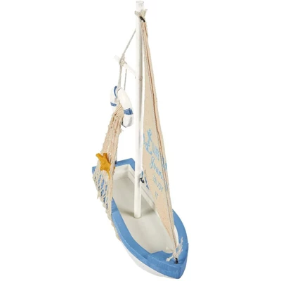 Juvale Enjoy It Wooden Sailboat Model With Flag, Net, Starfish, And Floating Tube For Nautical Home And Bathroom Boat Decor, Shelf, 13x8x3 In 6 Juvale Enjoy It Wooden Sailboat Model With Flag, Net, Starfish, And Floating Tube For Nautical Home And Bathroom Boat Decor, Shelf, 13x8x3 In - Image 4