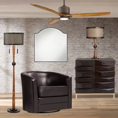 Franklin Iron Works Hunter Modern Rustic Farmhouse Table Lamp 29 3/4" Tall Cherry Wood Bronze Metal Double Drum Shade For Bedroom Living Room House 10 Franklin Iron Works Hunter Modern Rustic Farmhouse Table Lamp 29 3/4" Tall Cherry Wood Bronze Metal Double Drum Shade For Bedroom Living Room House - Image 8