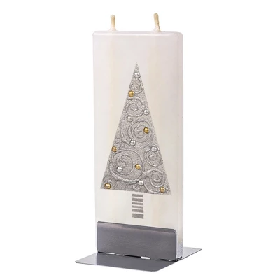 Christmas 5.75" Silver Swirl Tree Hand Painted Flatyz Candles - Flame Candles 4 Christmas 5.75" Silver Swirl Tree Hand Painted Flatyz Candles - Flame Candles - Image 2