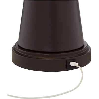 Franklin Iron Works Craig Rustic Farmhouse Table Lamps Set Of 2 With Square Risers 24 1/2" High Bronze With USB Charging Port Natural Shade For Desk 7 Franklin Iron Works Craig Rustic Farmhouse Table Lamps Set Of 2 With Square Risers 24 1/2" High Bronze With USB Charging Port Natural Shade For Desk - Image 5