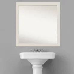 30" X 30" Non-Beveled Rustic Plank White Narrow Bathroom Wall Mirror - Amanti Art -Home Decor Store GUEST aacb8c19 0601 4128 b3f4 e9f7498e7fc3