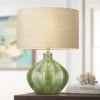 360 Lighting Gordy Modern Accent Table Lamp Handcrafted 20 1/2" High Ribbed Green Ceramic Oatmeal Fabric Drum Shade For Bedroom Living Room Bedside