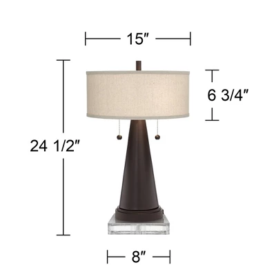Franklin Iron Works Craig Rustic Farmhouse Table Lamps Set Of 2 With Square Risers 24 1/2" High Bronze With USB Charging Port Natural Shade For Desk 8 Franklin Iron Works Craig Rustic Farmhouse Table Lamps Set Of 2 With Square Risers 24 1/2" High Bronze With USB Charging Port Natural Shade For Desk - Image 6
