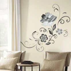 Flower Scroll Peel And Stick Giant Wall Decal Black/White - RoomMates -Home Decor Store GUEST b4957e8d 9054 4b56 adb3 103e4ac79a19