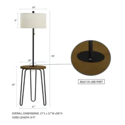 Hastings Home Floor Lamp With Table, Shelves, USB Port And Hairpin Legs
