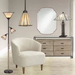 Franklin Iron Works Wrought Tiffany Style Table Lamp 26 1/4" High Bronze Art Deco Stained Glass For Bedroom Living Room Bedside Nightstand Office Kids -Home Decor Store GUEST bca77355 ab86 4f8a 9898 b18197540a3a