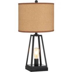 Franklin Iron Works Kacey Industrial Table Lamps 25 1/4" High Set Of 2 Dark Black With USB Charging Port LED Nightlight Peanut Shade For Bedroom Desk -Home Decor Store GUEST bddc1b5f 5236 454a 9a96 5e7f4f6af860